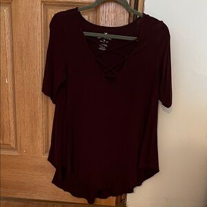 American Eagle Outfitters Burgundy Short Sleeve Top